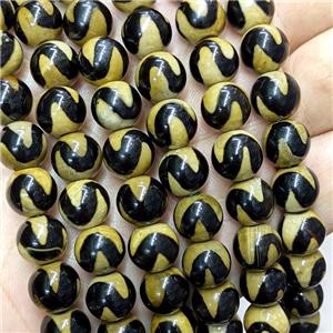 Tibetan Agate Beads Black Round Wave, approx 10mm, 35pcs per st [GA3494]