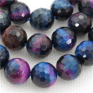 galaxy Tiger eye stone beads, faceted round, multicolor, approx 12mm dia [GAM103-12MM]