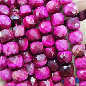 hotpink Tiger eye beads, faceted cube, approx 10-12mm [GAM104]