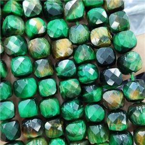 green Tiger eye beads, faceted cube, approx 10-12mm [GAM105]