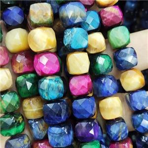 Tiger eye beads, faceted cube, mixed, approx 10-12mm [GAM107]
