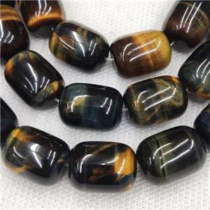 Tiger eye beads, barrel, yellowblue, AB-grade, approx 10x14mm [GAM83-10X14MM]