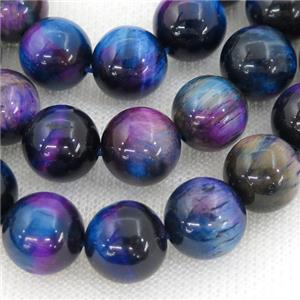 Natural Galaxy Tiger Eye Stone Beads Multicolor Dye Smooth Round, approx 12mm dia [GAM93-12MM]