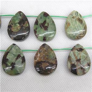 green Opal Jasper teardrop beads, topdrilled, approx 25-35mm [GB11626]