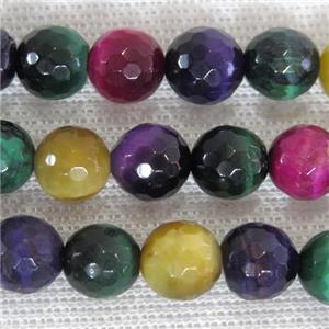 round faceted Tiger eye stone beads, mixed color, approx 14mm dia [GB11681-14MM]