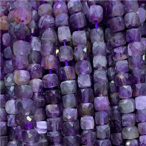 purple Amethyst Beads, faceted cube, B-grade, approx 4x4mm [GB11695]