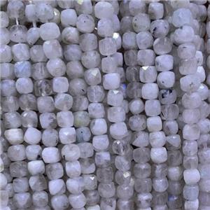 faceted white MoonStone cube beads, approx 4x4mm [GB11704]