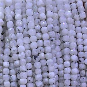 white MoonStone Beads, faceted cube, approx 4x4mm [GB11706]