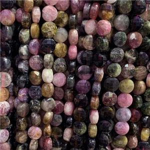 multicolor Tourmaline Beads, faceted circle, approx 4mm dia [GB11727-4MM]