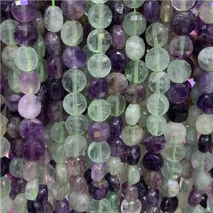 Fluorite Beads, faceted circle, multicolor, approx 4mm dia [GB11749-4MM]