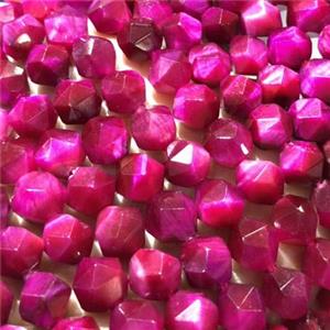 hotpink Tiger eye stone beads, star-cutting, approx 10mm dia [GB11762-10MM]