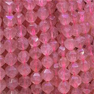 pink Strawberry Quartz Beads, star-cutting, approx 6mm dia [GB11782-6MM]