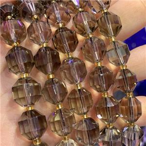 Smoky Quartz bullet beads, faceted, approx 12mm dia [GB11790-12MM]
