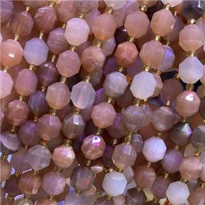 peach Moonstone beads, faceted bullet, B-grade, approx 10mm dia [GB11798-10MM]