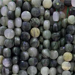 green Actinolite beads, faceted circle, approx 6mm dia [GB11820]