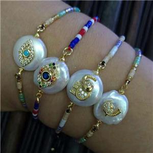 pearl bracelet with zircon, approx 14-16mm, 22cm length [GB11922]
