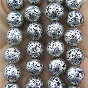 round Lava Stone Beads, Antique silver plated, approx 10mm dia [GB11928-10MM]