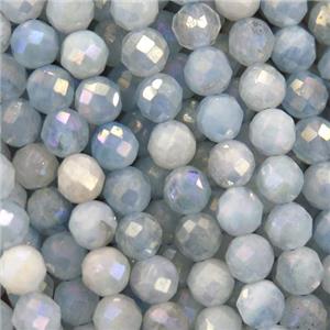 tiny Aquamarine beads, faceted round, AB color plated, approx 4mm dia [GB11929]