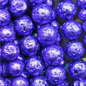 round Lava stone beads, purple plated, approx 10mm dia [GB11932-10MM]