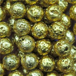 round Lava stone beads, gold plated, approx 10mm dia [GB11933-10MM]
