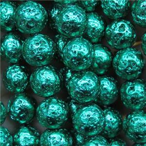round lava stone beads, green plated, approx 8mm dia [GB11935-8MM]