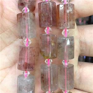 Strawberry Quartz beads, faceted cylinder, approx 12-16mm [GB11944]