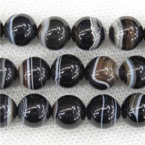 round natural Brazilian Agate beads, wave, black, approx 14mm dia [GB11947-14MM]
