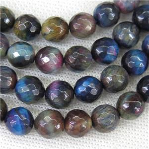faceted round Tiger eye stone beads, multi color, approx 12mm dia [GB11975-12MM]