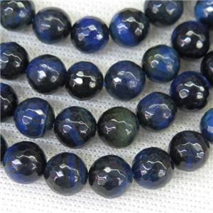 faceted round blue Tiger eye stone beads, approx 12mm dia [GB11980-12MM]