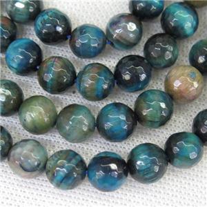 faceted round blue Tiger eye stone beads, approx 12mm dia [GB11982-12MM]