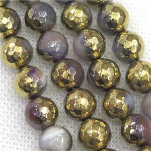 faceted round agate beads, half gold plated, approx 6mm dia [GB12023-6MM]