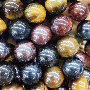 round Tiger eye stone beads, mixed color, electroplated, approx 14mm dia [GB12058-14MM]