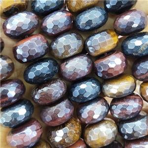 Tiger eye stone beads, faceted rondelle, mixed color, electroplated, approx 6x10mm [GB12060-6X10MM]