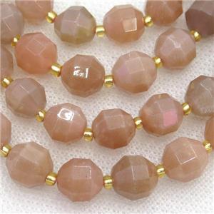 peach Moonstone beads, faceted bullet, approx 10mm dia [GB12078]