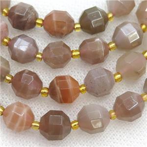 Moonstone beads, faceted bullet, b-grade, approx 10mm dia [GB12079]
