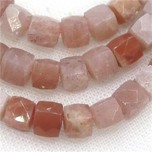 peach Moonstone beads, faceted cube, approx 8mm [GB12089]