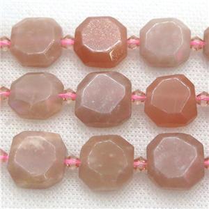 peach Moonstone beads, faceted square, approx 15mm [GB12094]