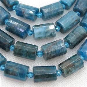 blue Apatite tube beads, faceted cylinder, approx 10x14mm [GB12097]