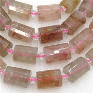 gold Strawberry Quartz Beads, faceted cylinder, approx 10x14mm [GB12104]