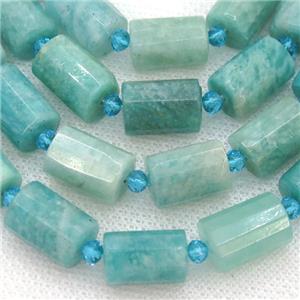 green Amazonite tube Beads, faceted cylinder, approx 10x14mm [GB12106]