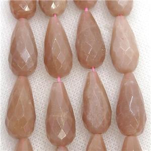 peach Moonstone Beads, faceted teardrop, approx 12-25mm [GB12136]