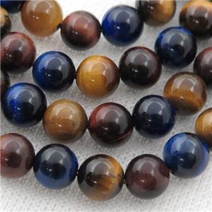 multicolor Tiger eye stone beads, round, approx 4mm dia [GB12217-4MM]