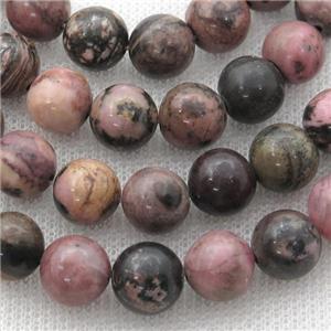Natural Chinese Rhodonite Beads Pink Smooth Round, approx 4mm dia [GB12248-4MM]