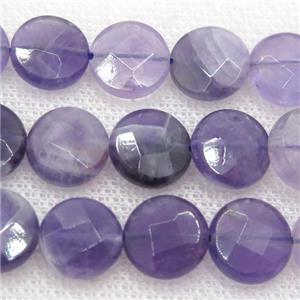 purple Amethyst beads, faceted circle, approx 14mm dia [GB12391-14MM]