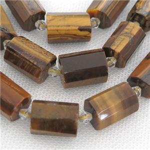 Tiger eye stone beads, faceted tube, approx 12-18mm [GB12538]