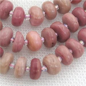 pink wooden jasper rondelle beads, approx 4-8mm [GB12709]