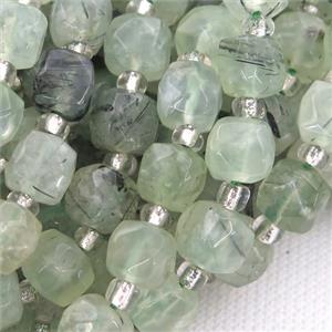 green Prehnite Beads, faceted cube, approx 10mm [GB12734-10MM]