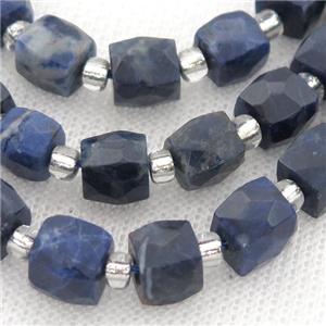 blue Sodalite Beads, faceted cube, approx 10mm [GB12741-10MM]