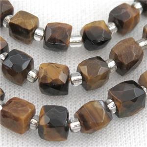Tiger eye stone Beads, faceted cube, approx 8mm [GB12746-8MM]