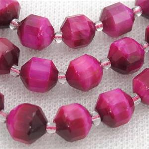 hotpink Tiger eye stone bullet beads, approx 9-10mm [GB12804-10MM]